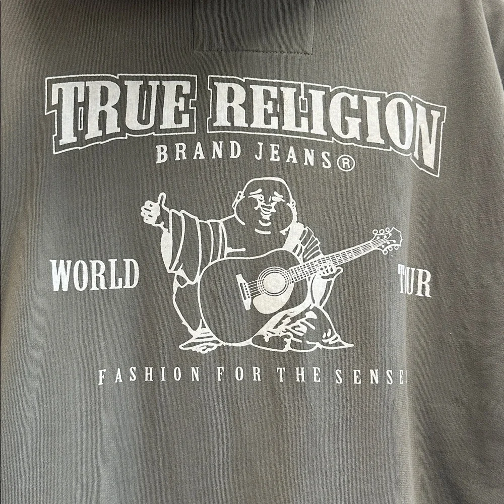 True Religion Buddha Logo Zip Sweatshirt Men khaki green hoodie
